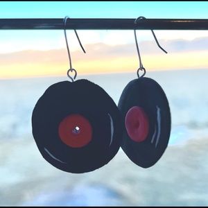 Handmade clay record earrings